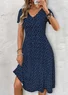 Femmes Abstrait Pois Polka Bleu Violacé Col V Confortable Robe Mi-Longue Décontracté