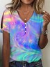 T-shirts Ombre Décontracté Été Col V Micro-élasticité Coupe Régulière Manches Courtes Régulier Régulier pour Femmes