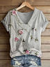 T-shirts Femmes Décontracté Floral Été Col V Imprimé Quotidien Manches Courtes Régulier Régulier