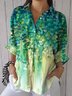 Chemises Femmes Simple Plantes Printemps / Automne Micro-élasticité Quotidien Manches Longues Régulier Trapèze Col de Chemise
