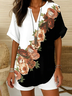 Blouses Simple Floral Été Aucune élasticité Quotidien Ample Col Châle Droit Régulier pour Femmes