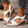 Sandales Rétro Plain Été Quotidien Cuir Cuir Talon de Bloc à Bout Ouvert Boucle Réglable pour Femmes