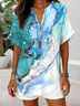 Blouses Simple Été Abstrait Graphique Aucune élasticité Quotidien Ample Demi Manche Col Châle Régulier pour Femmes