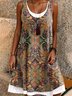 Femmes Floral Brun Col Rond Confortable Robe Mi-Longue Rétro