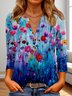 T-shirts Femmes Décontracté Floral Printemps / Automne Coton Col V Coupe Régulière Régulier Trapèze Régulier