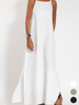 Femmes Plain Blanc Col Rond Confortable Joint Fendu Robe Maxi Rétro
