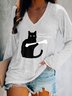 T-shirts Rue Imprimé d'Animal Printemps / Automne Coton Col V Quotidien Coupe Régulière Manches Longues Régulier pour Femmes