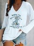 T-shirts Rue Imprimé d'Animal Printemps / Automne Coton Col V Micro-élasticité Manches Longues Régulier Régulier pour Femmes