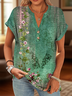 T-shirts Femmes Décontracté Floral Été Polyester Col V Micro-élasticité Coupe Régulière Régulier Trapèze