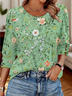T-shirts Femmes Décontracté Floral Printemps / Automne Coton Quotidien Coupe Régulière Col Rond Trapèze Régulier