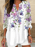 Blouses Femmes Décontracté Floral Printemps / Automne Imprimé Quotidien en Mélangé de Coton Régulier Trapèze Régulier