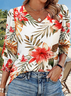 T-shirts Décontracté Floral Printemps / Automne Coton Micro-élasticité Quotidien Manches Longues Trapèze Régulier pour Femmes