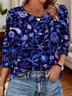 T-shirts Femmes Décontracté Printemps / Automne Marin Vie Micro-élasticité Quotidien Coupe Régulière Manches trois quarts Trapèze Régulier