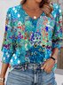 T-shirts Décontracté Tropical Printemps / Automne Col V Micro-élasticité Quotidien Coupe Régulière Manches Longues Régulier pour Femmes