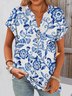 T-shirts Femmes Décontracté Floral Été Coton Col V Coupe Régulière Manches Courtes Trapèze Régulier