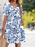 Femmes Floral Comme Image Col V Confortable Robe Mi-Longue Décontracté
