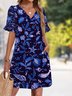 Femmes Mer Bleu Foncé Col V Confortable Robe Mi-Longue Décontracté