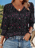 T-shirts Décontracté Floral Printemps / Automne Coton Micro-élasticité Coupe Régulière Régulier Trapèze Régulier pour Femmes