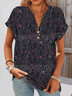 T-shirts Femmes Décontracté Floral Été Coton Col V Quotidien Coupe Régulière Trapèze Régulier