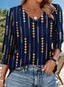 T-shirts Géométrique Décontracté Printemps / Automne Coton Col V Quotidien Coupe Régulière Manches Longues Trapèze pour Femmes