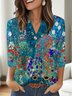 T-shirts Décontracté Floral Printemps / Automne Coton Micro-élasticité Quotidien Coupe Régulière Manches trois quarts Régulier pour Femmes