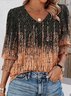 T-shirts Décontracté Floral Printemps / Automne Col V Micro-élasticité Coupe Régulière Manches Longues Trapèze Régulier pour Femmes