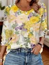 T-shirts Décontracté Floral Printemps / Automne Coton Micro-élasticité Quotidien Col Rond Régulier Trapèze pour Femmes