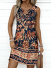 Femmes Floral Noir Col Rond Confortable Robe Mi-Longue Décontracté