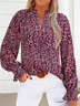 T-shirts Décontracté Floral Printemps / Automne Coton Col V Micro-élasticité Coupe Régulière Manches Longues Régulier pour Femmes