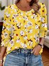 T-shirts Décontracté Floral Printemps / Automne Coton Manches trois quarts Col Rond Régulier Trapèze Régulier pour Femmes