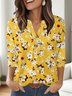 T-shirts Femmes Décontracté Floral Printemps / Automne Coton Micro-élasticité Manches trois quarts Régulier Trapèze Régulier