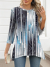T-shirts Géométrique Décontracté Printemps / Automne Polyester Micro-élasticité Coupe Régulière Manches trois quarts Mi-long Régulier pour Femmes