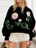 Sweat-shirts Femmes Boho Floral Printemps / Automne Coton Micro-élasticité Quotidien Manches Longues Col Rond Droit