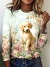 T-shirts Rétro Printemps / Automne Plaid Micro-élasticité Manches Longues Col Rond Régulier Trapèze Régulier pour Femmes