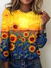 T-shirts Rétro Printemps / Automne Plaid Micro-élasticité Quotidien Coupe Régulière Manches Longues Trapèze Régulier pour Femmes