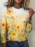 T-shirts Femmes Rétro Printemps / Automne Plaid Coton Micro-élasticité Quotidien Coupe Régulière Col Rond Régulier