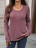 T-shirts Décontracté Plain Printemps / Automne Coton Col V Micro-élasticité Quotidien Manches Longues Trapèze pour Femmes