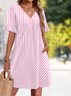 Femmes Plain Rose Col V Confortable Robe Mi-Longue Décontracté
