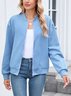 Micro-élasticité Col Montant Manches Longues Régulier Plain Blouson pour Femmes