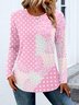 T-shirts Décontracté Bloc de Couleur Printemps / Automne Micro-élasticité Coupe Régulière Col Rond Régulier Trapèze Régulier pour Femmes