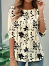 T-shirts Simple Floral Printemps / Automne Faire la navette Jersey Manches Longues Régulier Droit Non pour Femmes