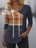 T-shirts Décontracté Printemps / Automne Bloc de Couleur Polyester Col V Quotidien Manches Longues Régulier Régulier pour Femmes