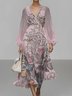 Femmes Floral Violet Col V Confortable Robe Maxi Sexy