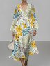 Femmes Floral Jaune Col V Confortable Robe Maxi Sexy