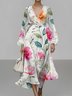 Femmes Floral Blanc Col V Confortable Robe Maxi Sexy