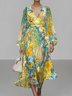 Femmes Floral Jaune Col V Confortable Robe Maxi Sexy