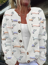 Cardigans Femmes Simple Imprimé d'Animal Printemps / Automne Tricoté Micro-élasticité Manches Longues Col Rond Droit Régulier