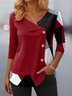 T-shirts Femmes Décontracté Printemps / Automne Bloc de Couleur Col V Micro-élasticité Coupe Régulière Régulier Droit Régulier