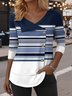 T-shirts Femmes Décontracté Printemps / Automne Bloc de Couleur Coton Col V Micro-élasticité Coupe Régulière Régulier Régulier