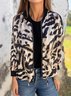 Micro-élasticité Col Montant Manches Longues Régulier Motif Léopard Blouson Aviateur Blouson Imprimé pour Femmes